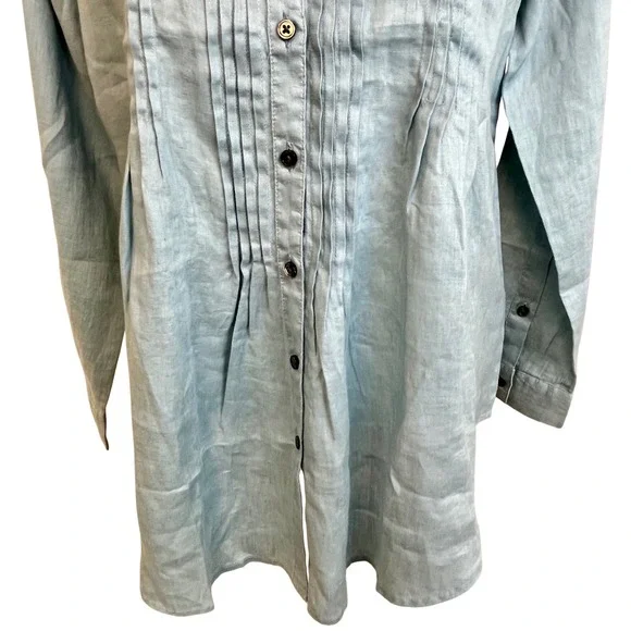 SUNDANCE Blue Katina Linen Pintuck Tunic Shirt Sz M Pleated Boho Travel‎ Relaxed - Picture 10 of 14
